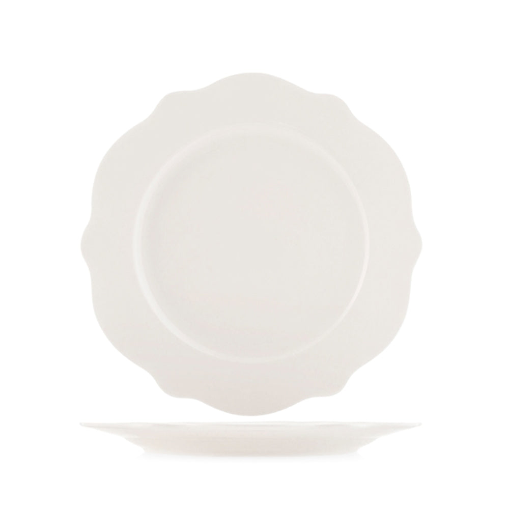 27 cm - H&H Blanc Piatto Piano Festonato In Porcellana Set 6 Pz