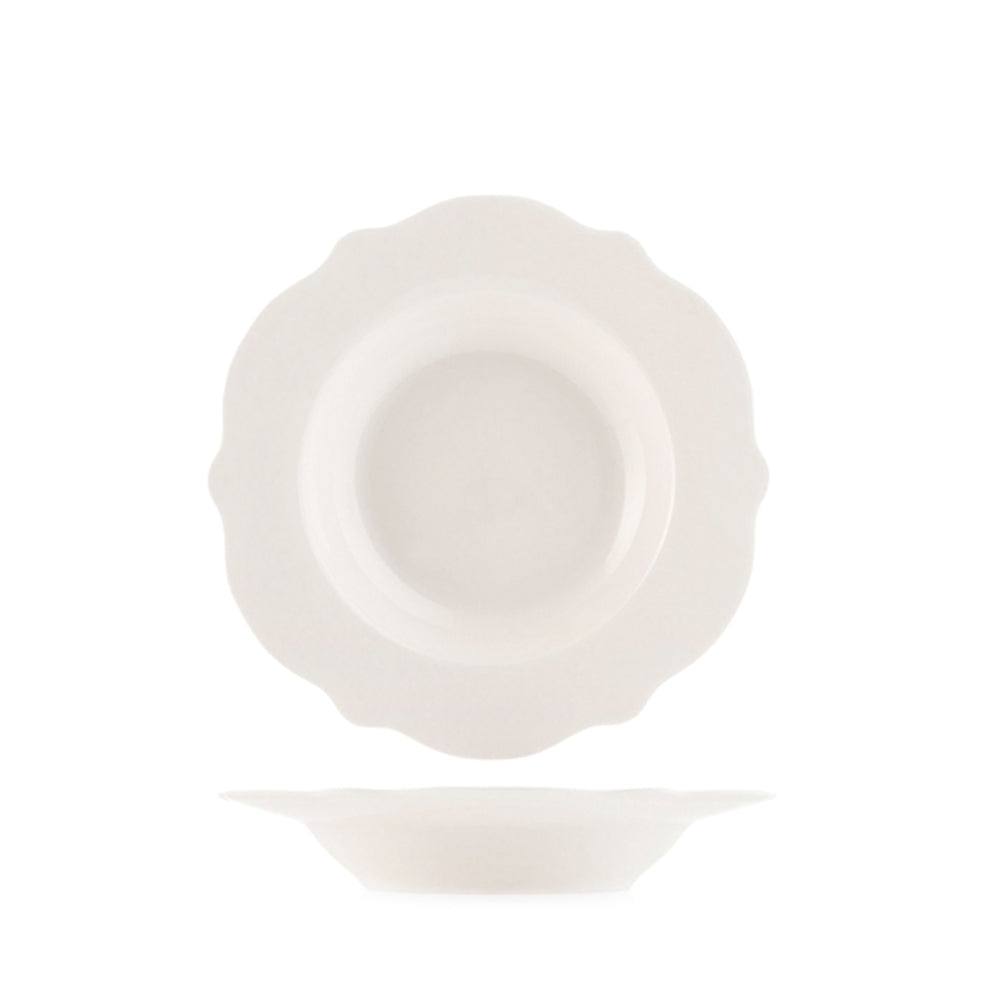 21.5 cm - H&H Blanc Piatto Fondo Festonato In Porcellana Set 6 Pz