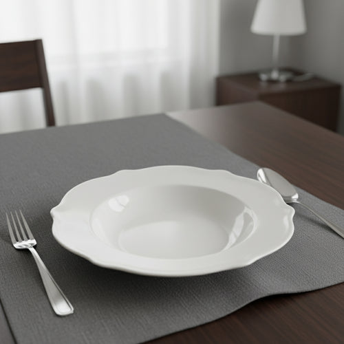 21.5 cm - H&H Blanc Piatto Fondo Festonato In Porcellana Set 6 Pz