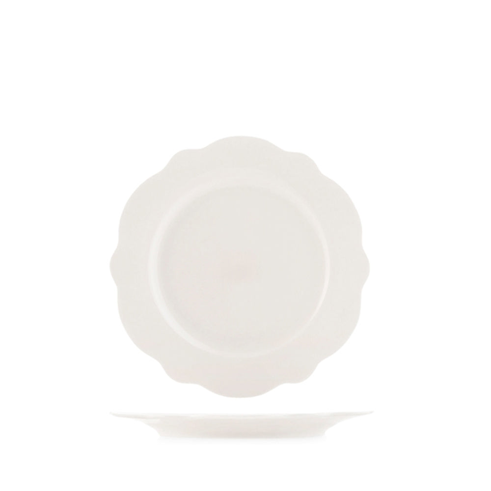 21 cm - H&H Blanc Piatto Frutta Dessert Festonato In Porcellana Set 6 Pz