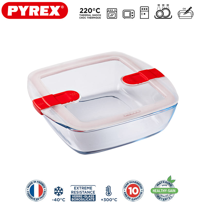 Pyrex Cook And Heatcontenitore Per Alimenti Quadrato In Vetro Borosilicato Con Coperchio Con Valvola A Vapore