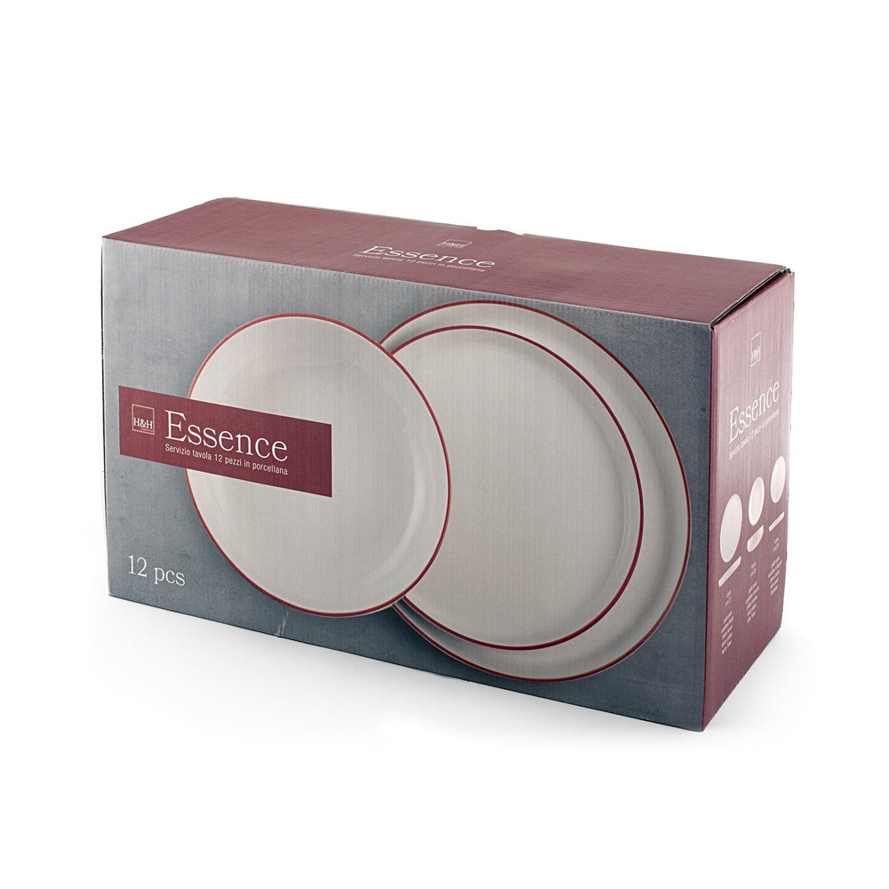 H&H Essence Red Servizio Piatti In Porcellana - Set 18 Pz