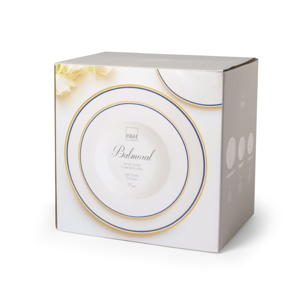 H&H Balmoral Servizio Piatti In New Bone China - Set 18 Pz