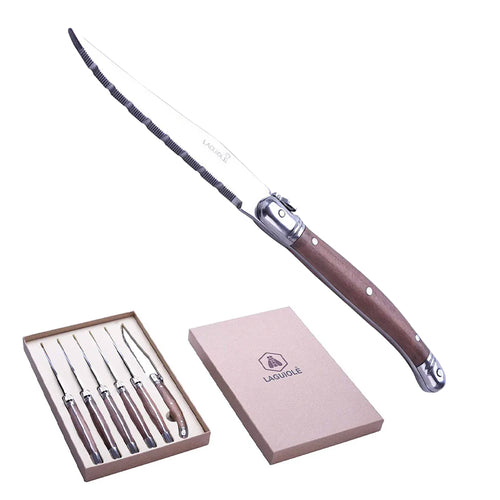 Laguiole Coltello Bistecca In Acciaio Inox Legno Noce Set 6 Pz