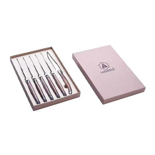 Laguiole Coltello Bistecca In Acciaio Inox Legno Noce Set 6 Pz