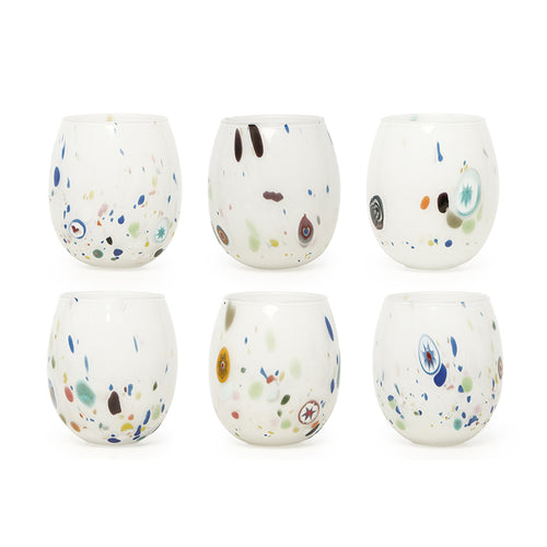 35 Cl Murano Bicchiere Acqua A Pois In Vetro Set 6 Pezzi