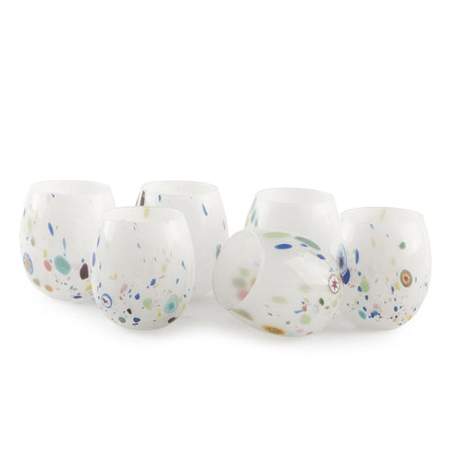 35 Cl Murano Bicchiere Acqua A Pois In Vetro Set 6 Pezzi