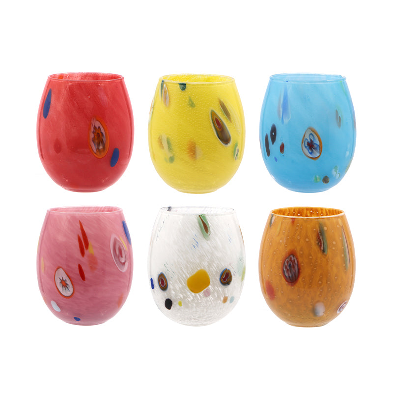 35 Cl Murano Bicchiere Acqua A Pois In Vetro Set 6 Pezzi