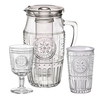 Bormioli Rocco Romantic Set Caraffa Con Calici e Bicchieri In Vetro Decorato Set 13 Pz
