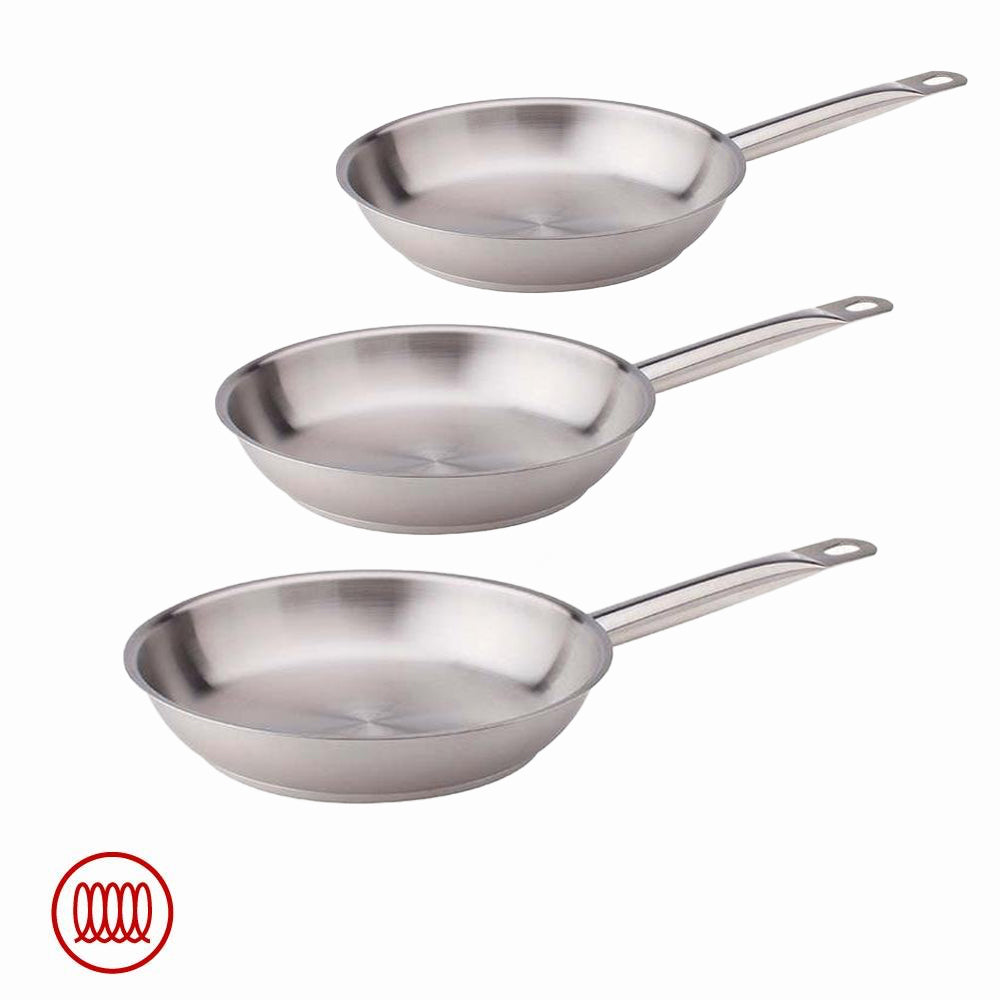 Agnelli Acciaio Inox Set Padelle Basse Induzione Con Manico Tubolare Set 3 Pz