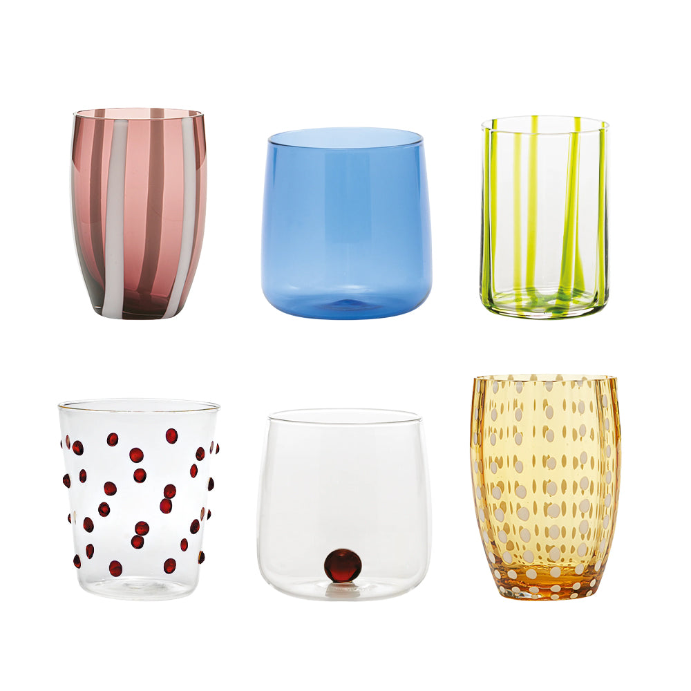 Zafferano Meltin Pot Sunset Garden Bicchieri Acqua Linee e Colori Assortiti In Vetro - Set 6 Pz