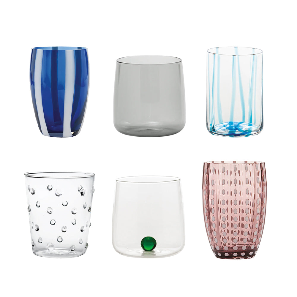 Zafferano Meltin Pot Blue Terrace Bicchieri Acqua Linee e Colori Assortiti In Vetro - Set 6 Pz