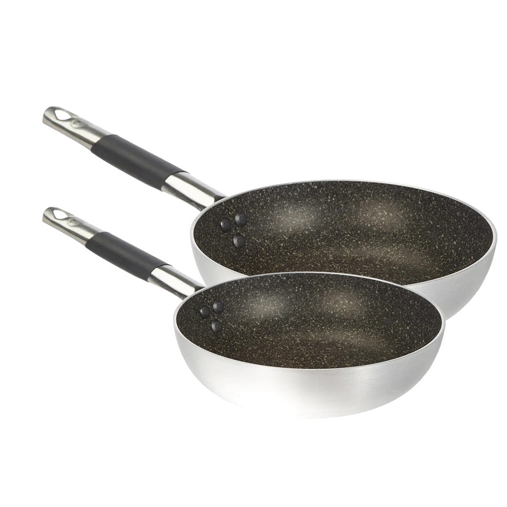 24-28 cm - Agnelli Effetto Pietra Set Padelle Alte Svasate Antiaderenti Infinity In Alluminio Con Manici Cool - Set 2 Pz