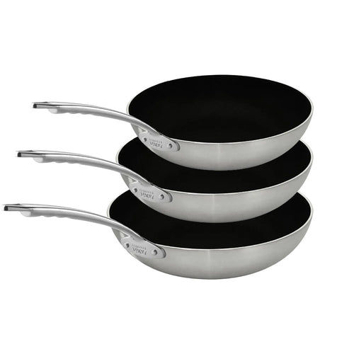 28-24-20 cm - Agnelli Induction Chef 2-Ply Tris Padelle Alte Antiaderenti In Alluminio Con Manico Acciaio Inox - Set 3 Pz