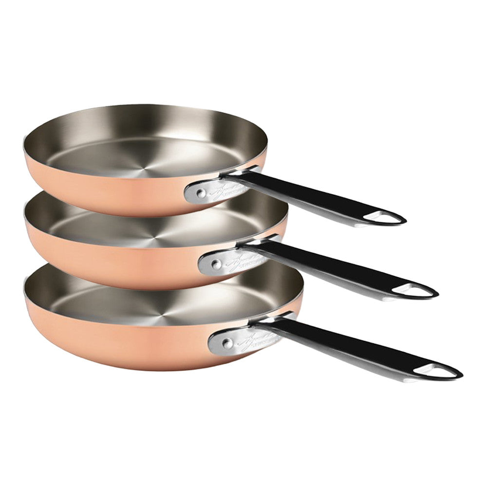28-24-20 cm - Agnelli Copper4 Tris Padelle Basse Induzione In Multistrato Con Manico Acciaio Inox - Set 3 Pz