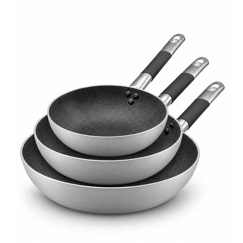 28-24-20 cm - Agnelli SharkSkin Tris Padelle Alte Svasate Antiaderenti In Alluminio Con Manico Cool Inox - Set 3 Pz