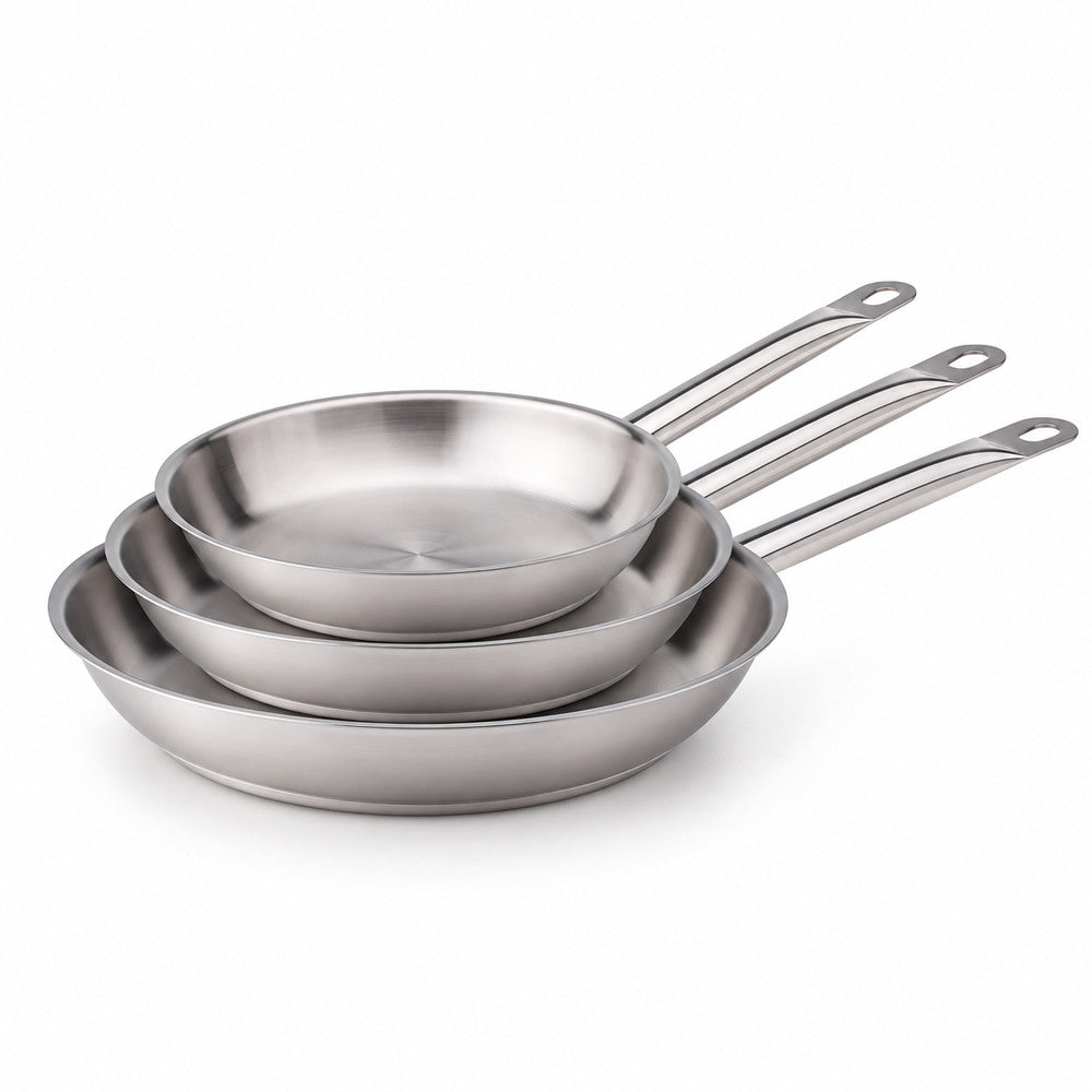 32-28-24 cm - Agnelli Acciaio Inox Tris Padelle Basse Induzione In Acciaio Inox Con Manico Tubolare - Set 3 Pz