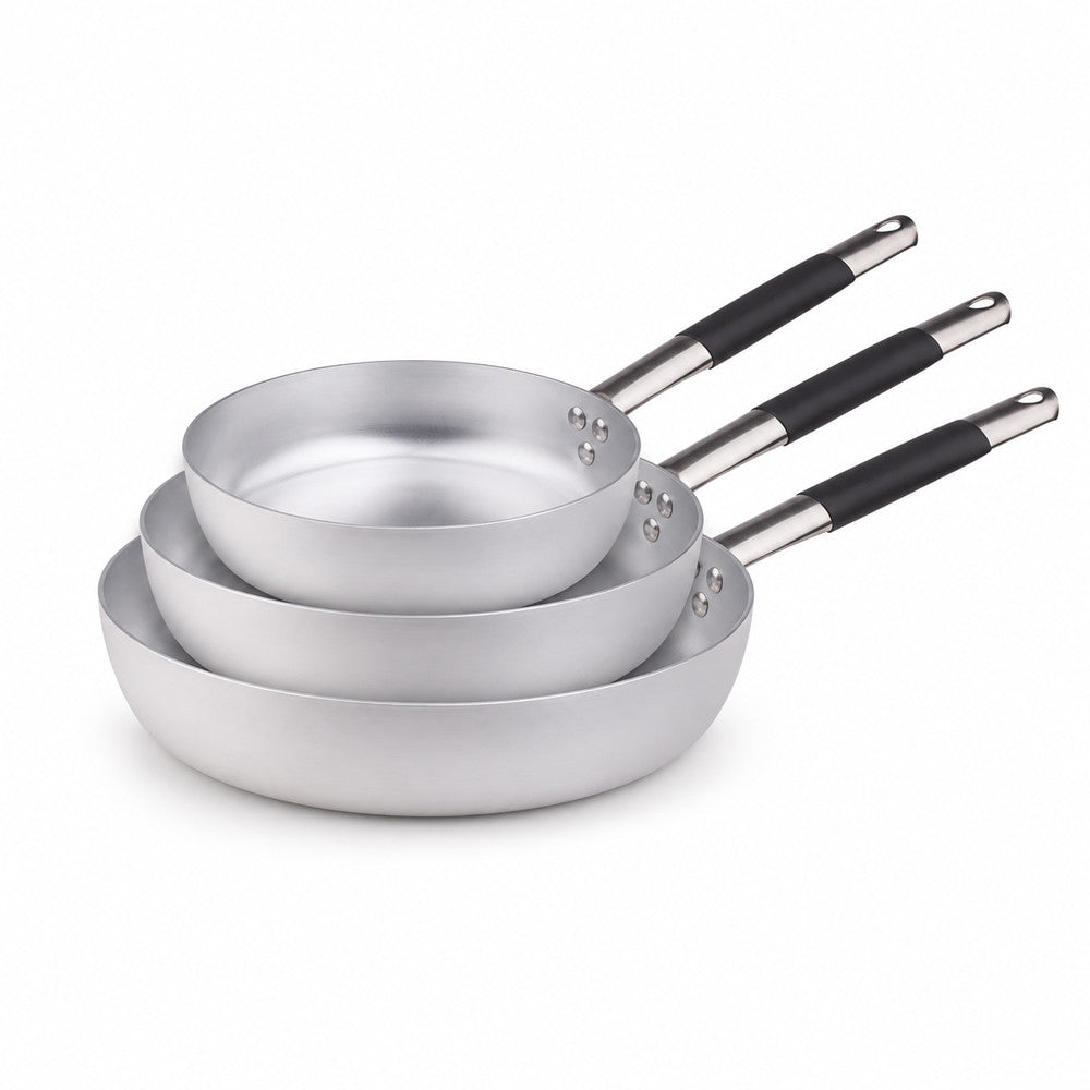 28-24-20 cm - Agnelli Alluminio 3mm Professionale Tris Padelle Alte In Alluminio Con Manico Cool Inox - Set 3 Pz