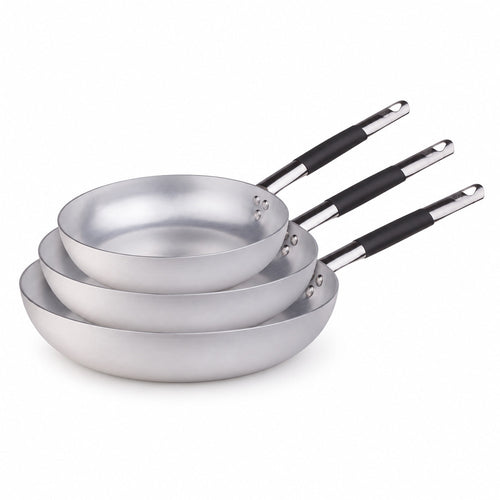28-24-20 cm - Agnelli Alluminio 3mm Professionale Tris Padelle Alte Svasate In Alluminio Con Manico Cool Inox - Set 3 Pz