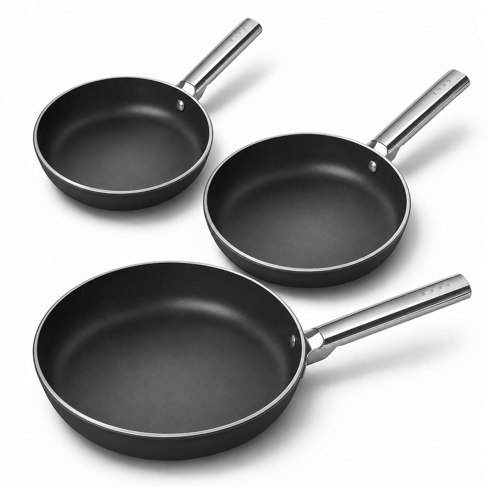 20-24-28 cm - Cookware Tris Padelle Basse Rivestimento Ceramico In Alluminio - Set 3 Pz