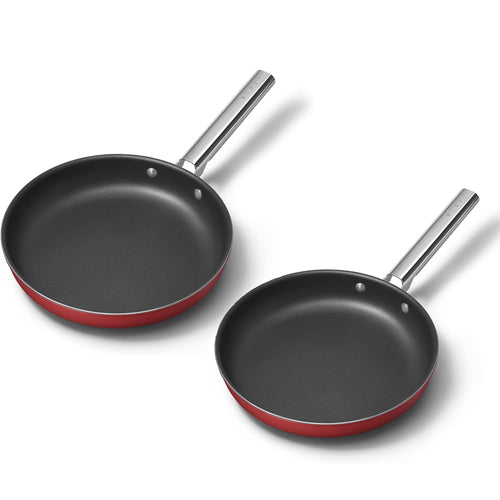 26-28 cm - Cookware 50's Style Set Padelle Basse Antiaderenti In Alluminio Con Manico In Acciaio Inox
