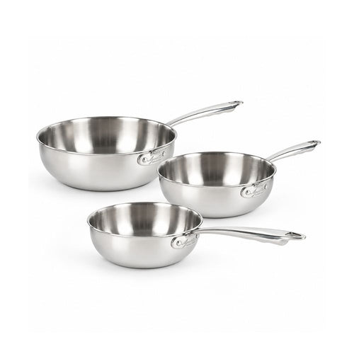 20-24-28 cm - Alu-Inox 3-Ply Set Padelle Alte Da Mantecatura Con Manico In AluInox - Set 3 Pz
