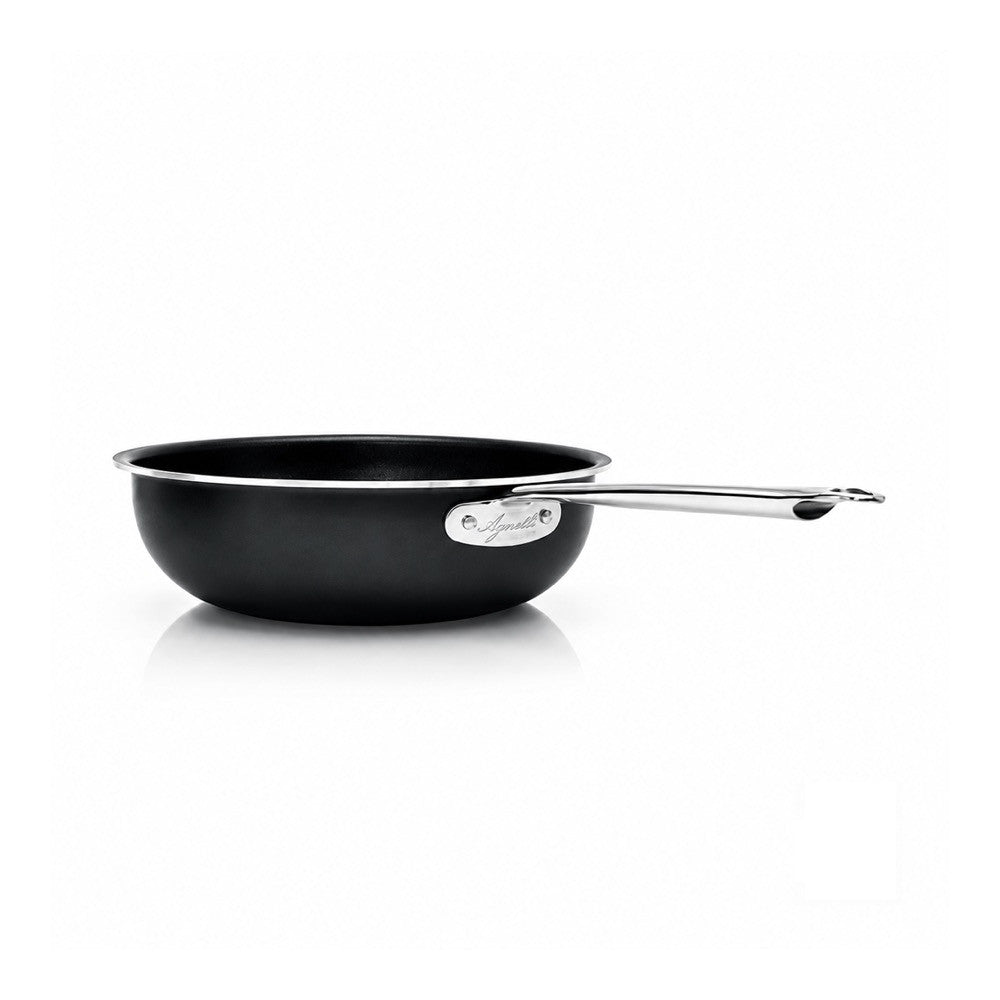 Agnelli Al Black 3mm Antiaderente Ceramic Pro Padella Alta Mantecare Induzione In Alluminio Con Manico Inox