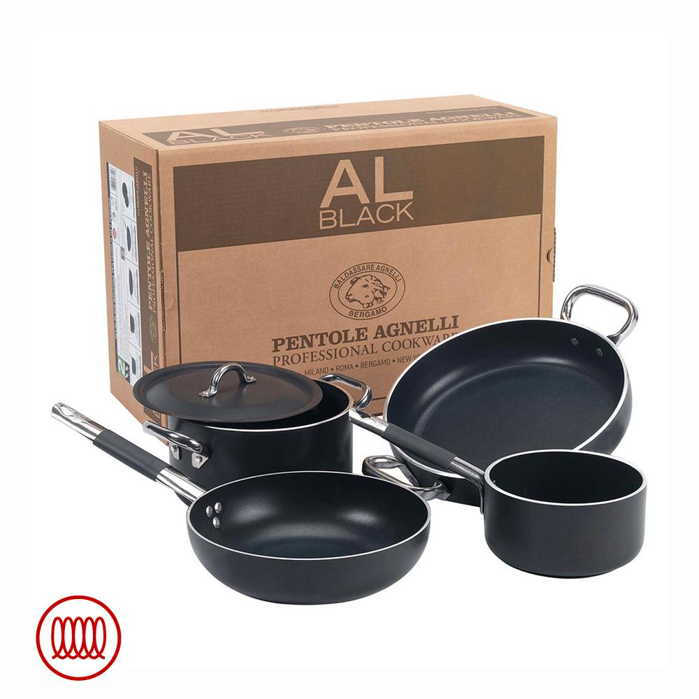 AlBlack 5mm Batteria Pentole Antiaderenti a Induzione In Alluminio Set 5 Pz