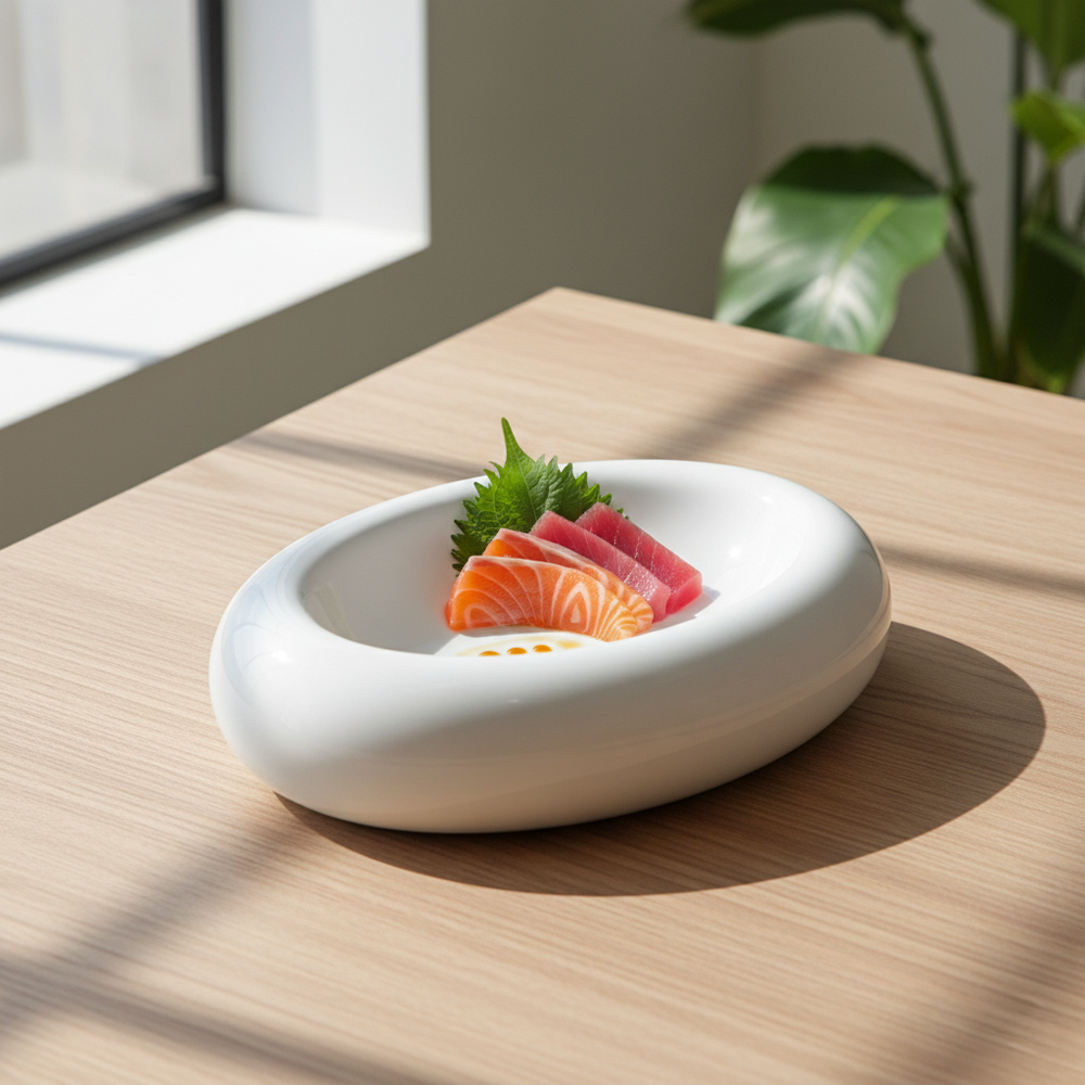 15x10 cm - Stone Piatto Presentazione Ovale In Porcellana - Set 6 Pz