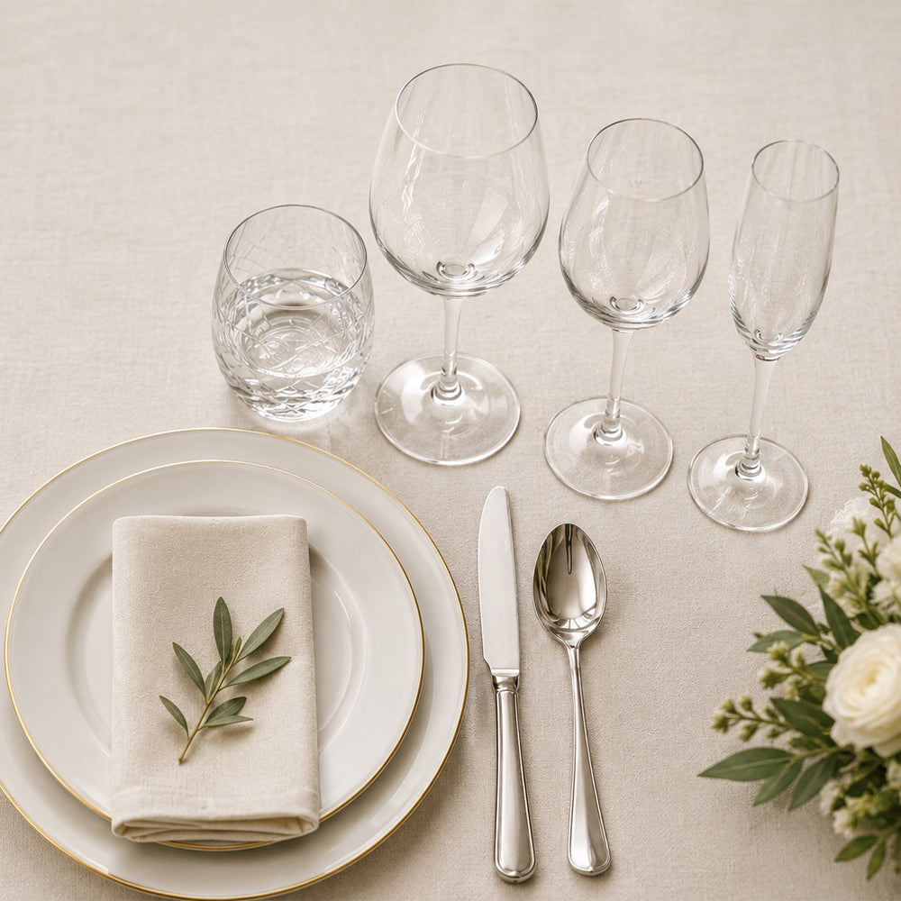 Correct glass arrangement on the table in mise en place