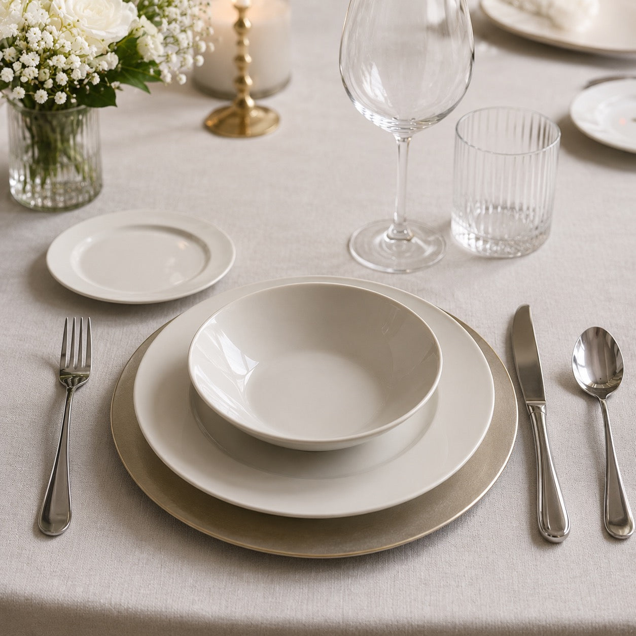 Correct plate arrangement on the table in mise en place
