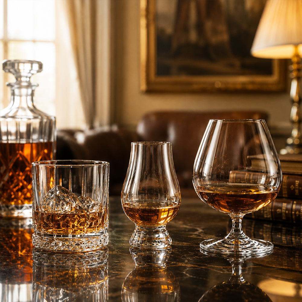 Whisky-, cognac- en brandyglazen voor serveren en proeven