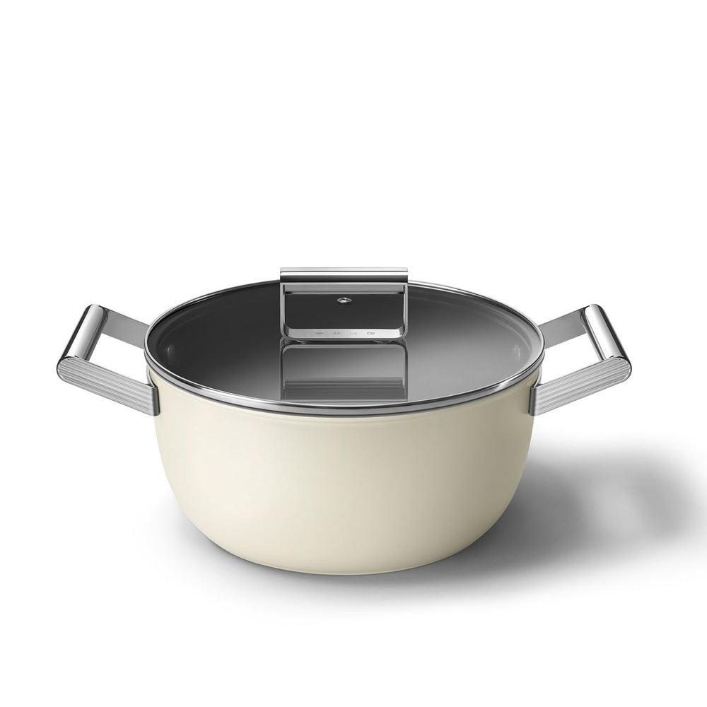 24 cm - Smeg Cookware Casseruola Alta Antiaderente Ceramico In Alluminio Con Coperchio