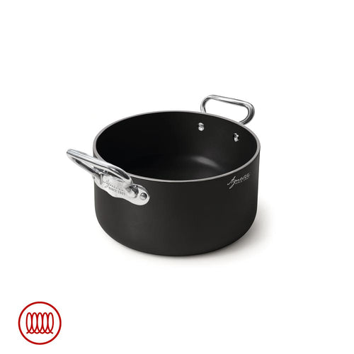 Agnelli AlBlack 1907 Casseruola Alta Induzione In Alluminio Antiaderente 5mm Con 2 Maniglie Inox