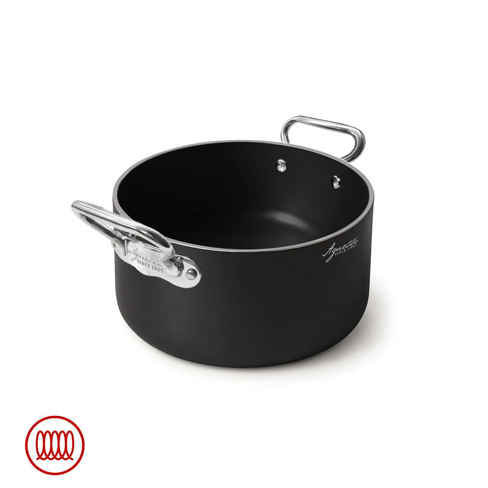 Agnelli AlBlack 1907 Casseruola Alta Induzione In Alluminio Antiaderente 5mm Con 2 Maniglie Inox