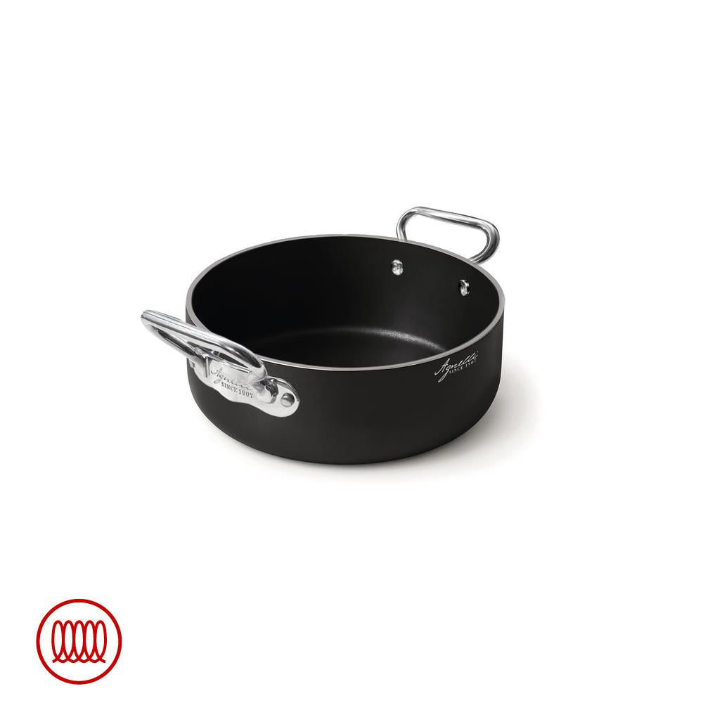 Agnelli AlBlack 1907 Casseruola Bassa Induzione In Alluminio Antiaderente 5mm Con 2 Maniglie Inox
