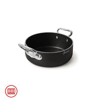 Agnelli AlBlack 1907 Casseruola Bassa Induzione In Alluminio Antiaderente 5mm Con 2 Maniglie Inox