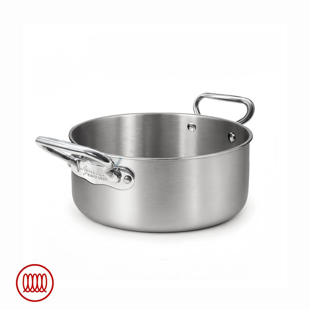 Agnelli Alu-Inox 3-ply Casseruola Bassa Induzione Con Due Maniglie In AluInox Satinato