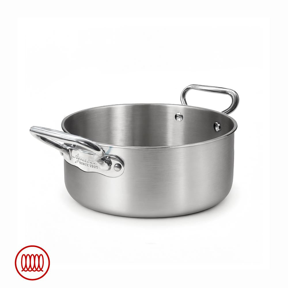 Agnelli Alu-Inox 3-ply Casseruola Bassa Induzione Con Due Maniglie In AluInox Satinato
