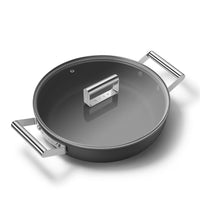 28 cm - Smeg Cookware Tegame Basso Antiaderente Ceramico In Alluminio Con Coperchio