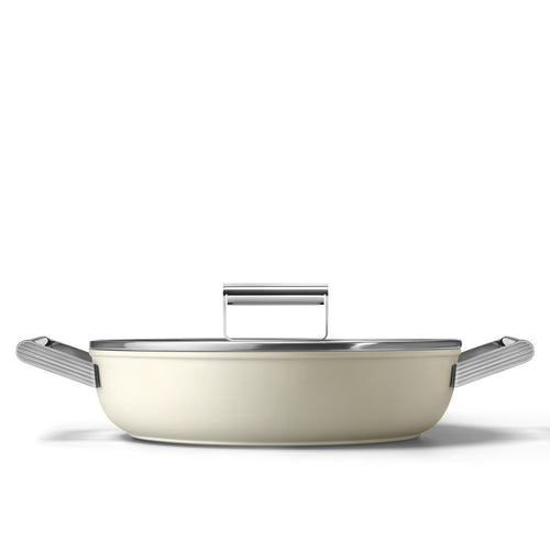 28 cm - Smeg Cookware Tegame Basso Antiaderente Ceramico In Alluminio Con Coperchio