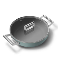 28 cm - Smeg Cookware Tegame Basso Antiaderente Ceramico In Alluminio Con Coperchio
