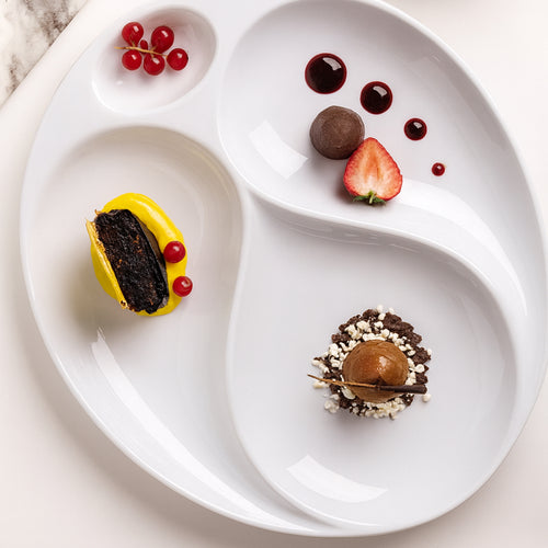 34.5 x 29 cm - Tognana Gourmet Piatto Presentazione 4 Scomparti In Porcellana Set 2 Pz