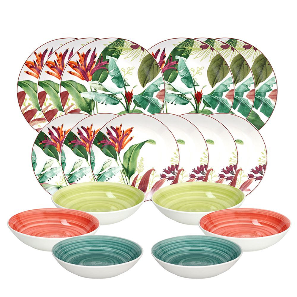 Madison Tropicalia Decorated Porcelain Dinnerware Set 18 Pcs