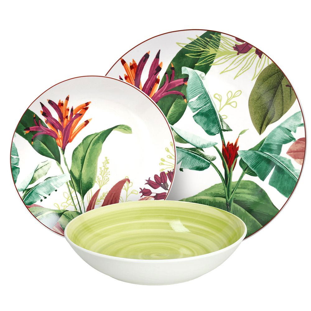 Madison Tropicalia Decorated Porcelain Dinnerware Set 18 Pcs