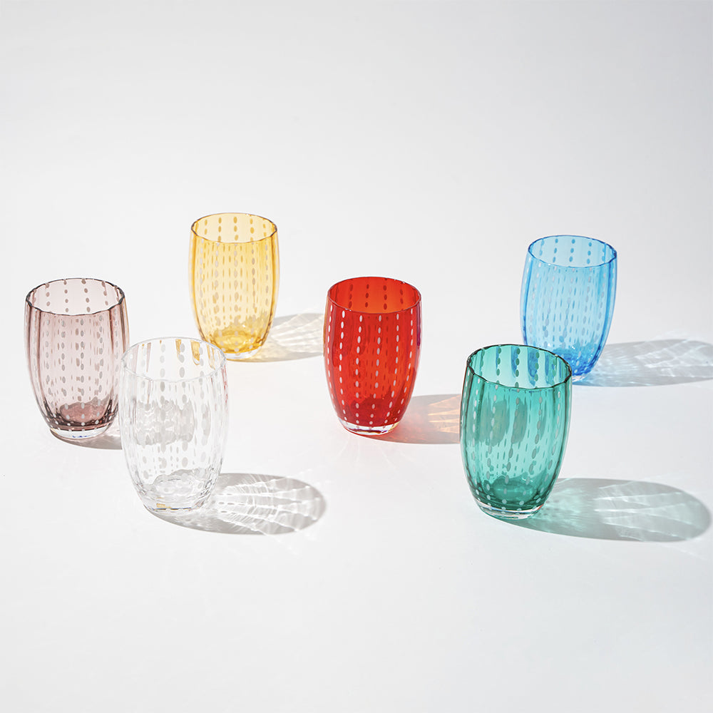 32 cl - Perle Bicchiere Acqua Pallini Bianchi in Vetro - Set 6 Pezzi