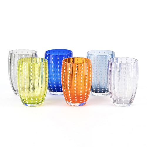 32 cl - Perle Waterglas Witte Stippen in Glas - Set van 6 Stuks