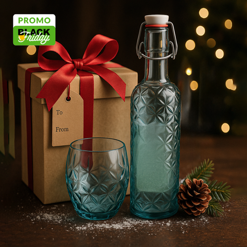 Wassergläser-Set (Blau) + Glasflasche (Hellblau) Oriente“