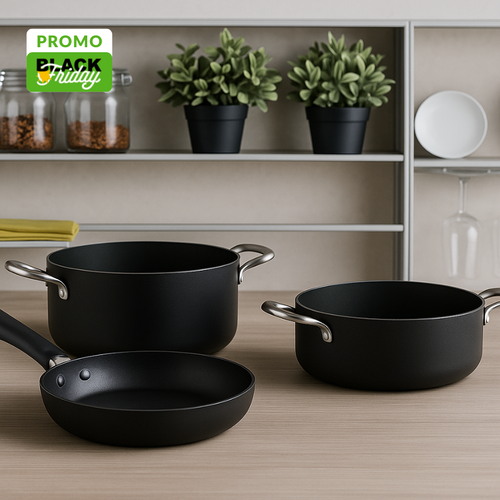 Antihaft-Kochtopfset + Hohe Pfanne AlBlack