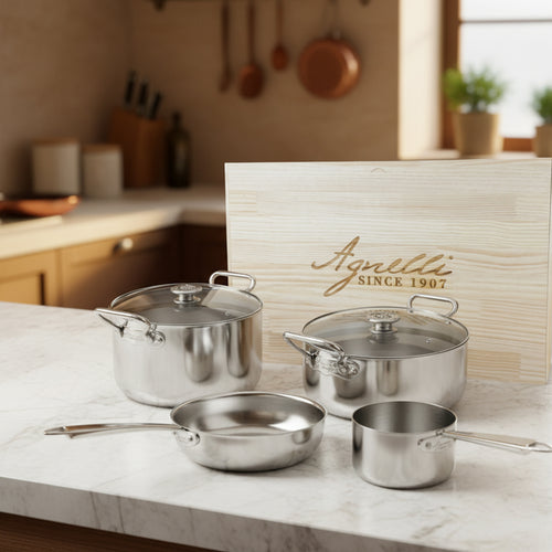 Agnelli Alu-Inox 3-Ply Batteria Pentole Induzione In Alu-Inox Set 6 Pz